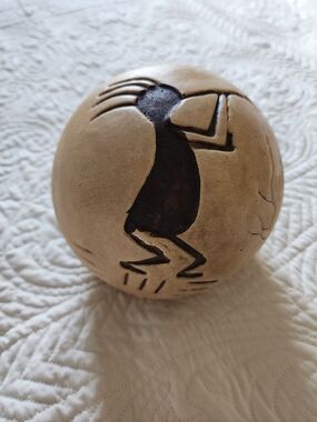 Vintage Kokopelli Seed Pot - Tan and Dark Brown - Native American SW US Handmade